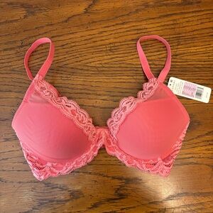 NWT Natori Feathers Contour Plunge Bra in Damask Pink Size 32D